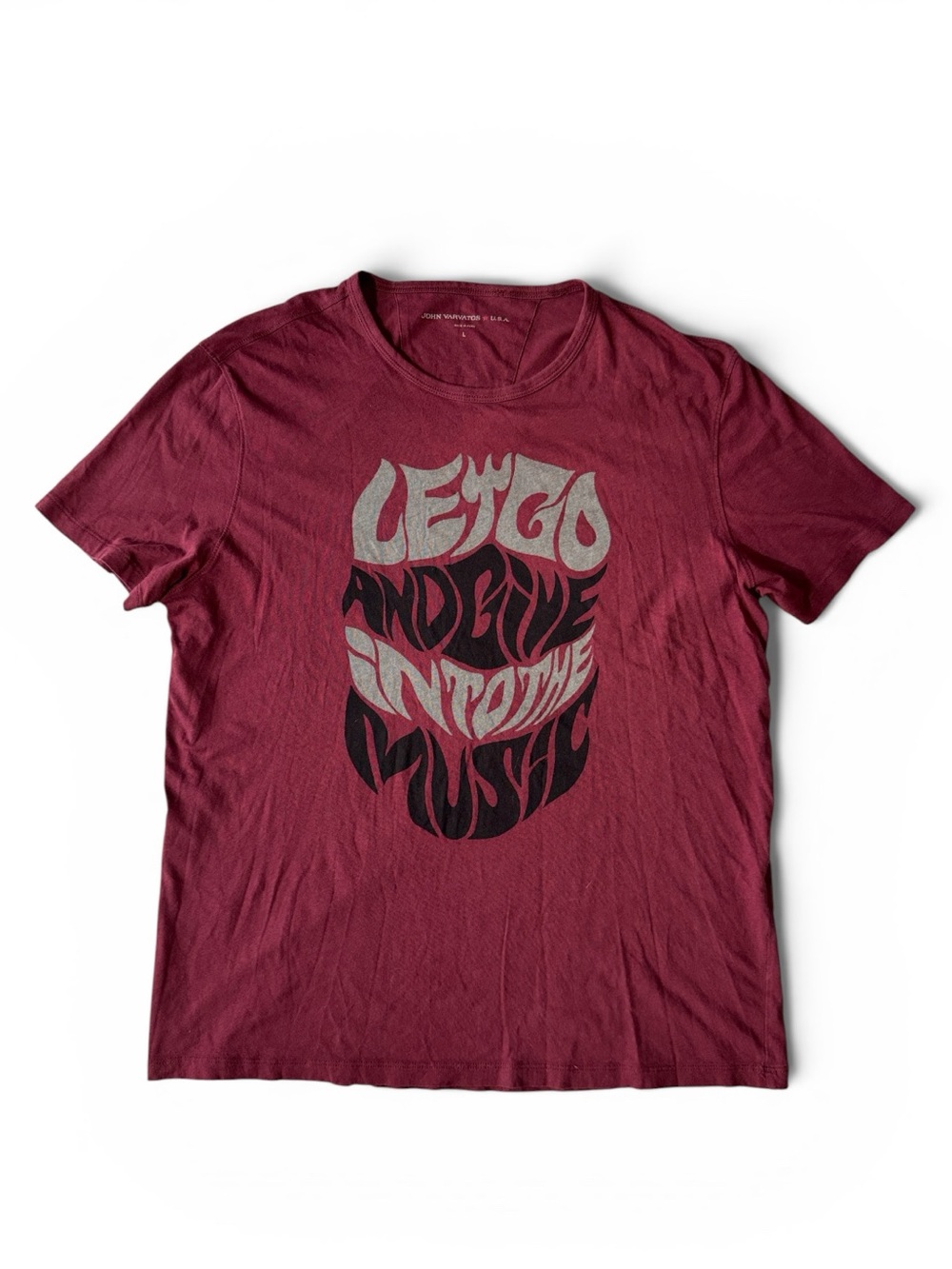 John Varvatos mens L Large red music cotton short sleeve graphic t-shirt EUC